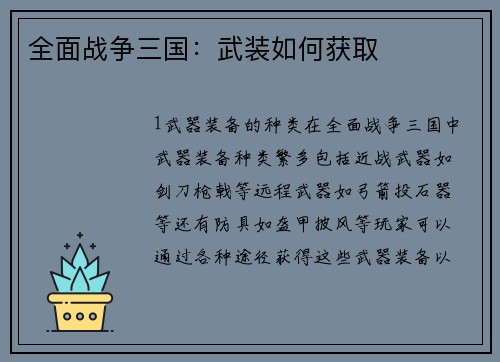 全面战争三国：武装如何获取